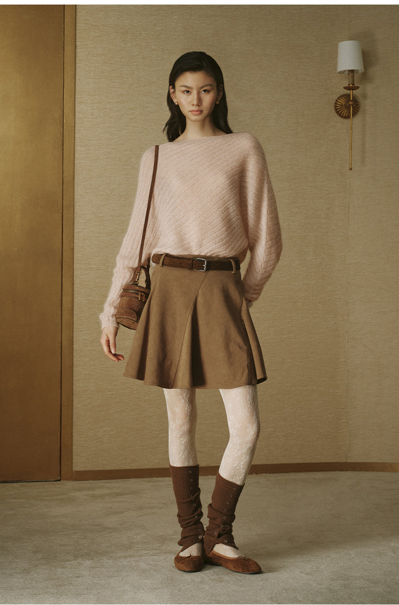 Diagonal-Knit Mohair Bateau Sweater - Smoky Pink - view 2