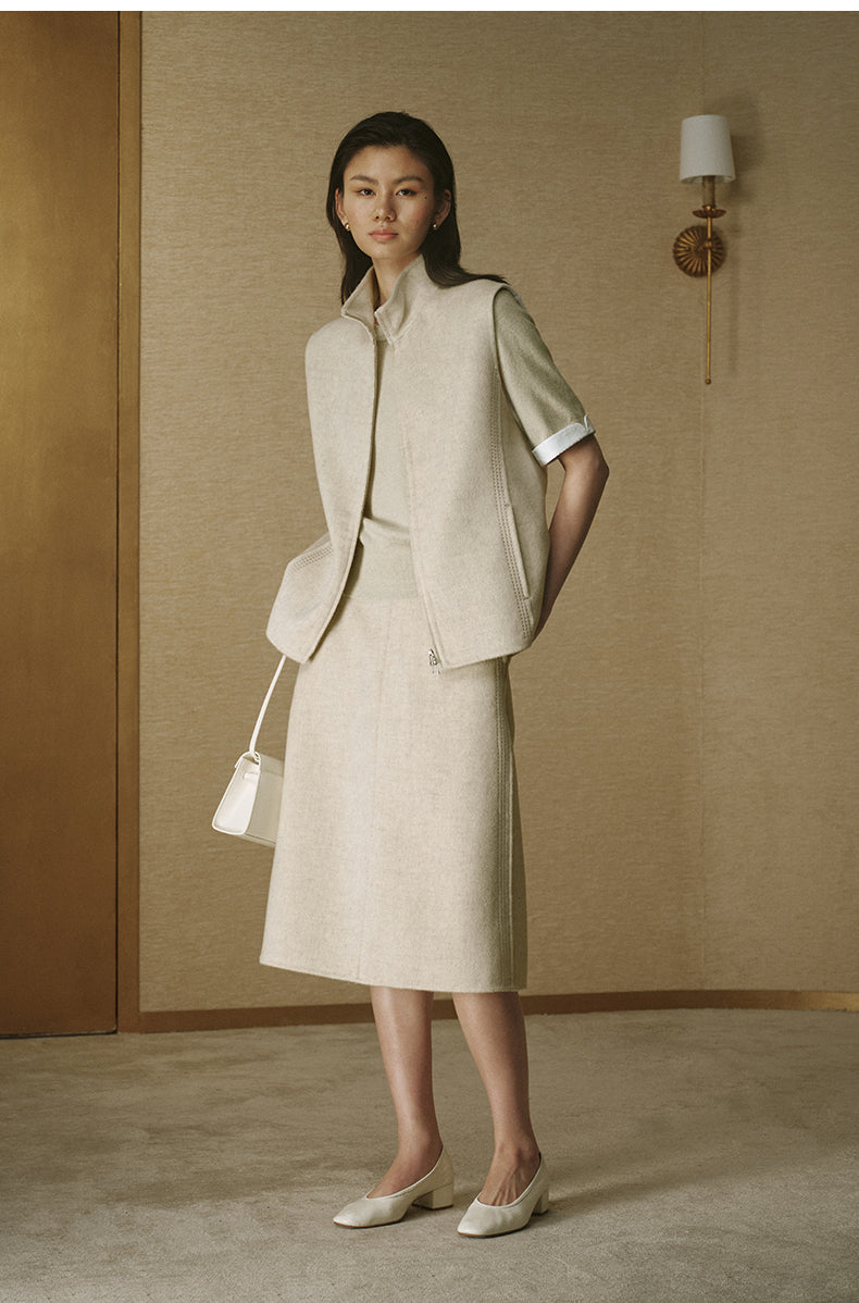Double-Face Pure Wool Zip Vest - Natural White - view 2