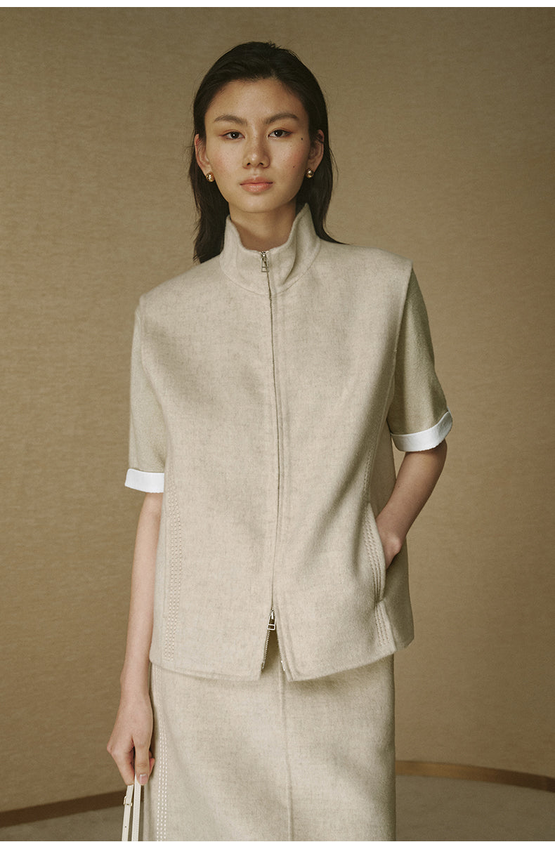 Double-Face Pure Wool Zip Vest - Natural White - view 3