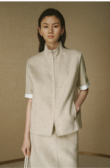 Double-Face Pure Wool Zip Vest - Natural White - view 3