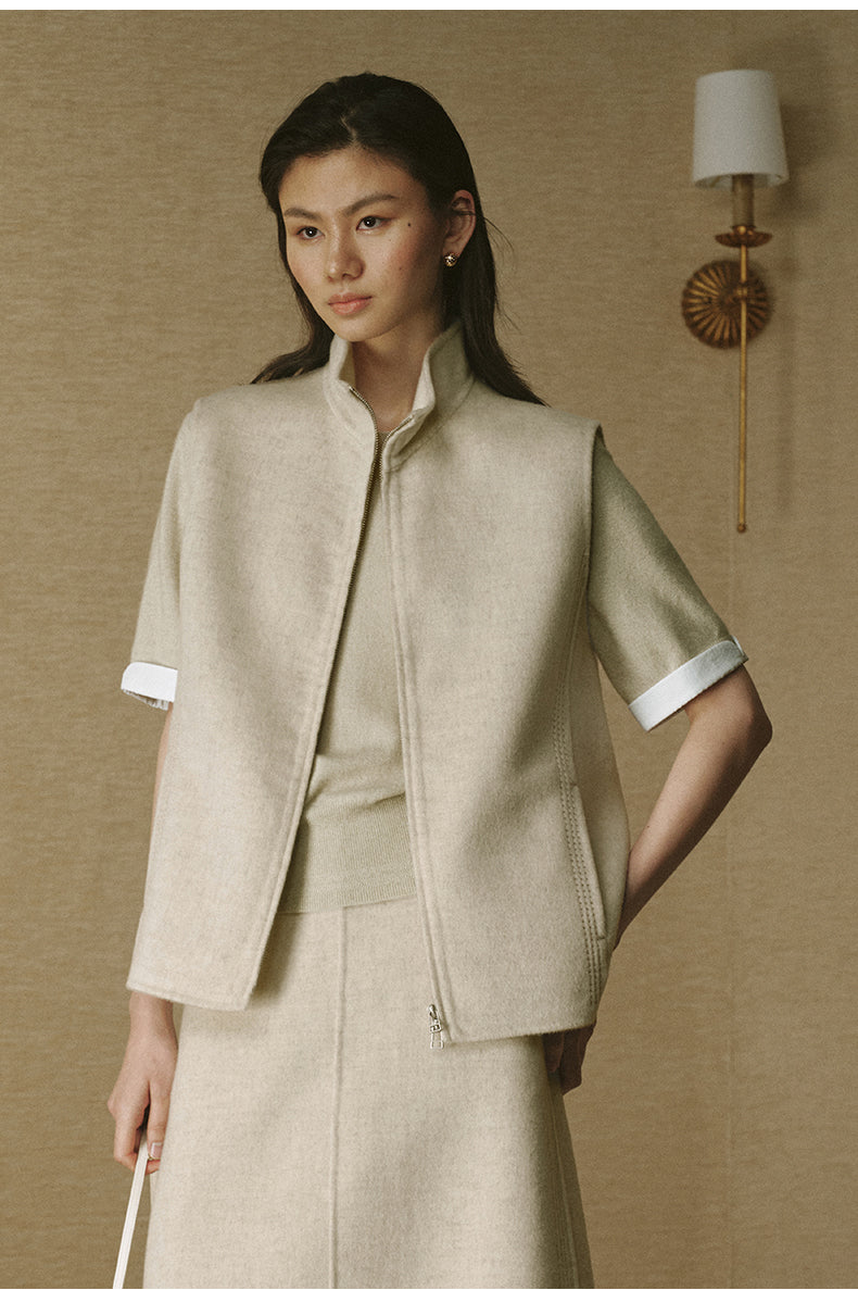 Double-Face Pure Wool Zip Vest - Natural White - view 4