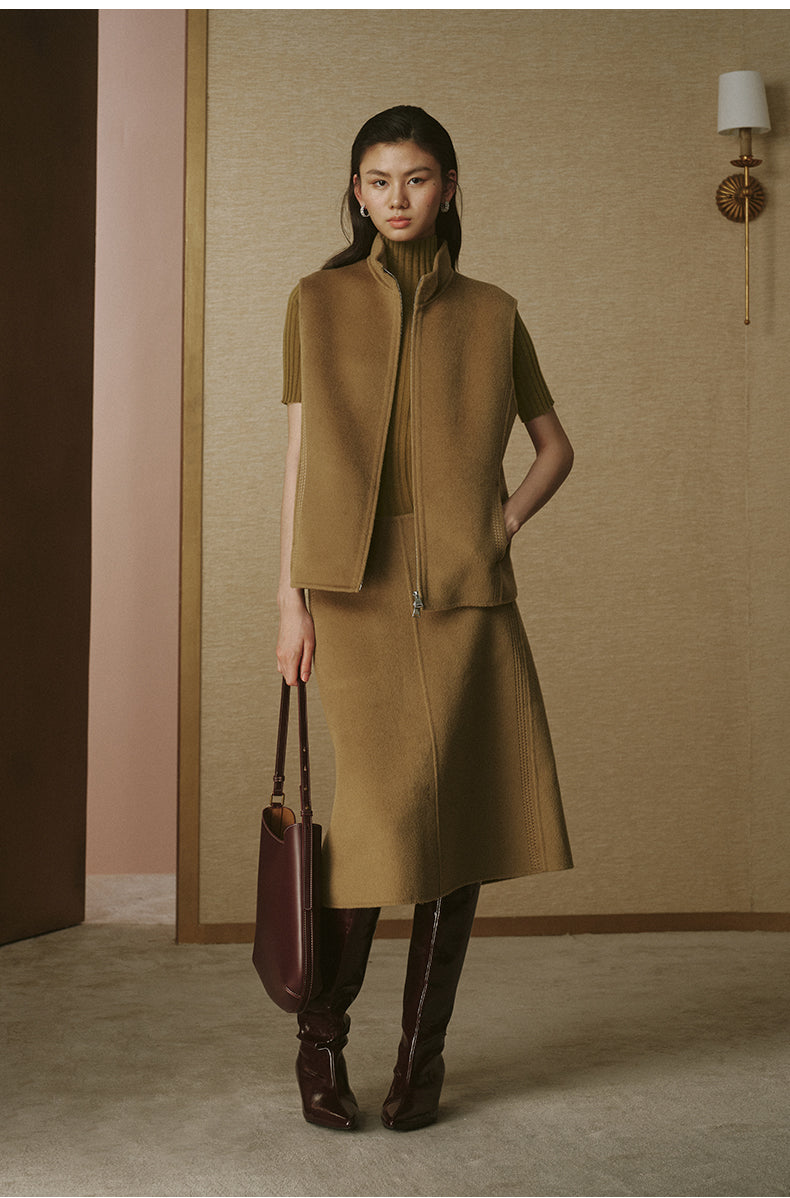 Double-Face Pure Wool Zip Vest - Classic Camel - view 1