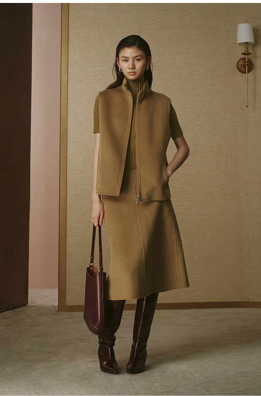 Double-Face Pure Wool Zip Vest - Classic Camel - view 1