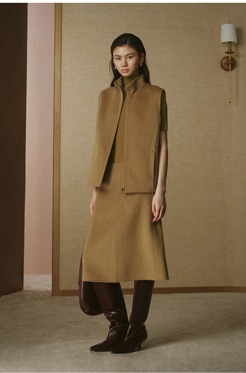 Double-Face Pure Wool Zip Vest - Classic Camel - view 2