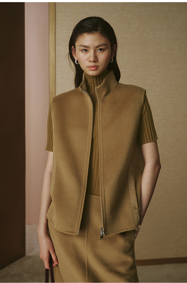 Double-Face Pure Wool Zip Vest - Classic Camel - view 3