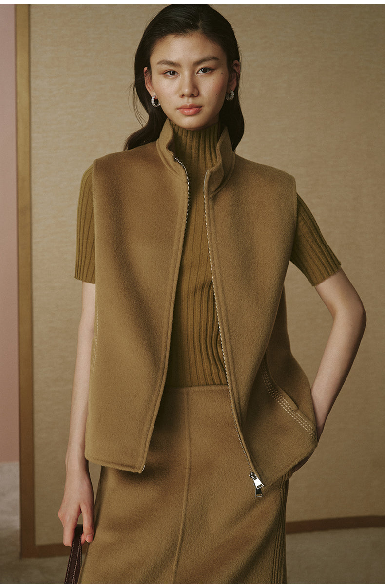 Double-Face Pure Wool Zip Vest - Classic Camel - view 4