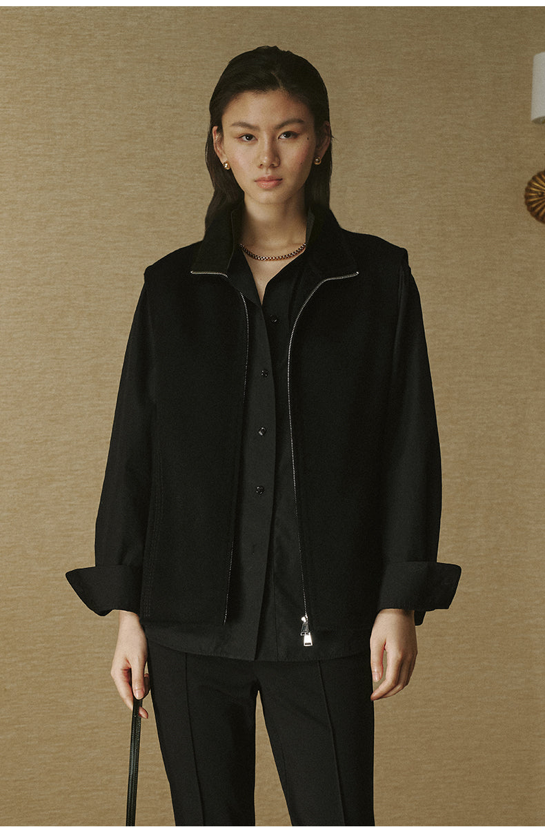 Double-Face Pure Wool Zip Vest - Ink Black - view 3