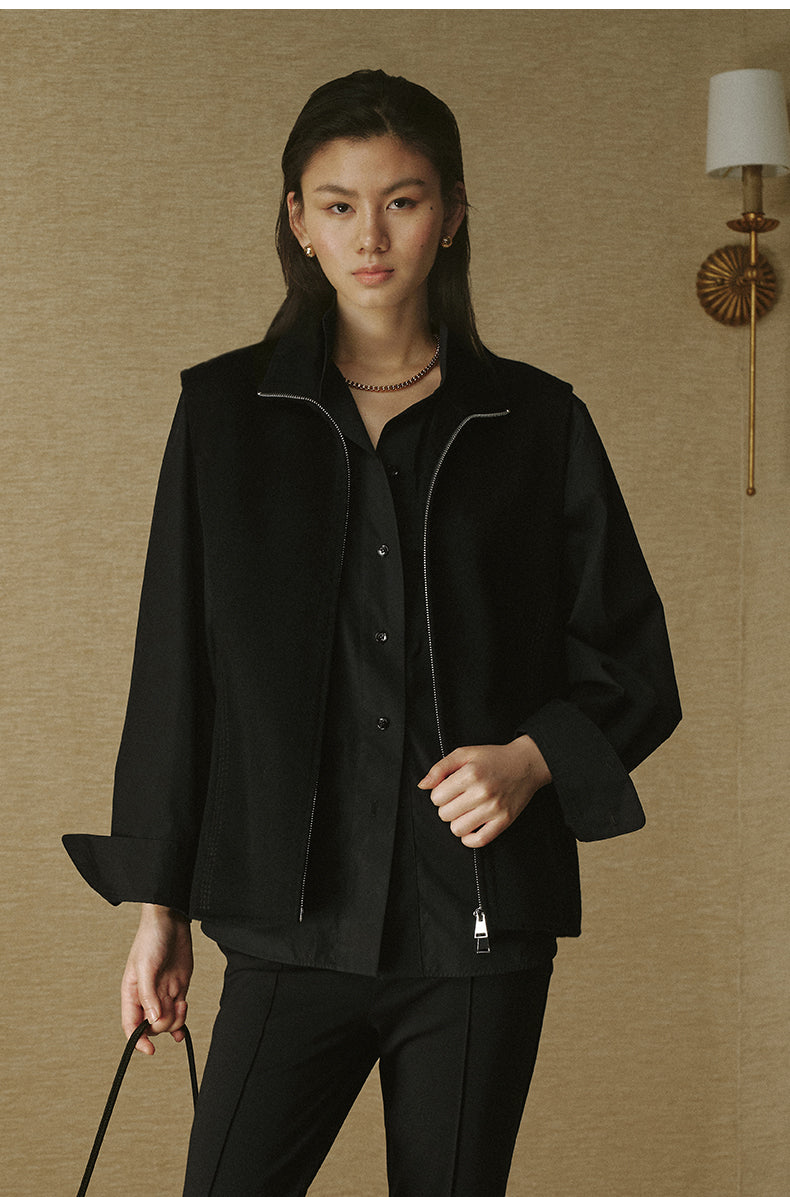 Double-Face Pure Wool Zip Vest - Ink Black - view 4