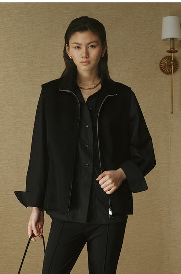 Double-Face Pure Wool Zip Vest - Ink Black - view 4