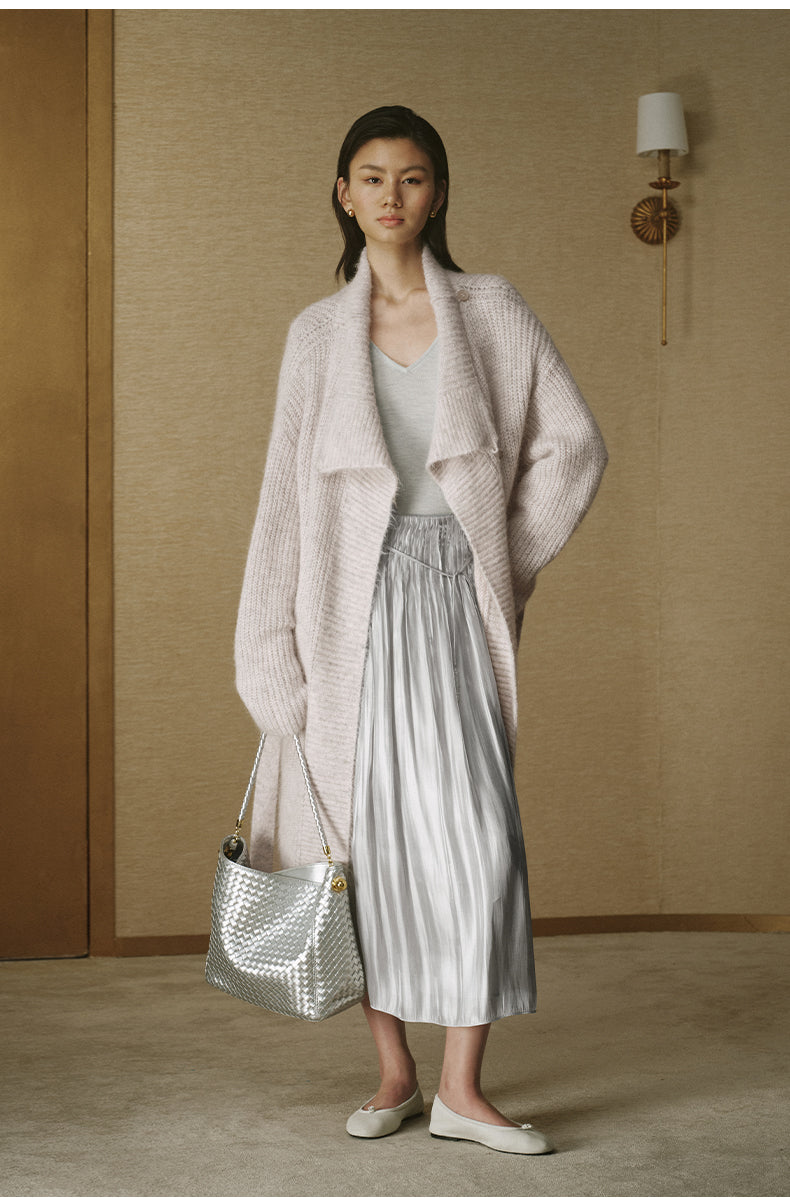Draped-Collar Alpaca Long Cardigan - Dusk Pink - view 2