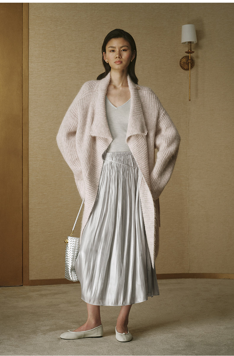 Draped-Collar Alpaca Long Cardigan - Dusk Pink - view 3
