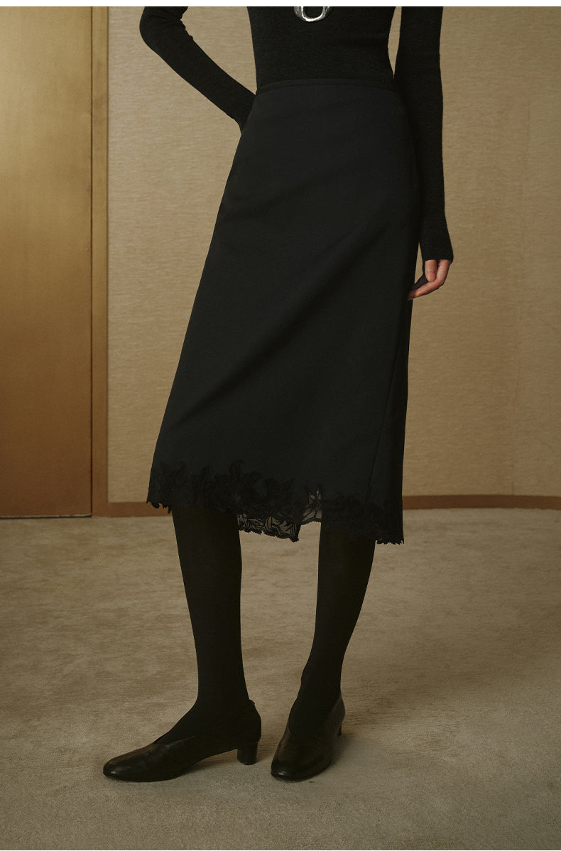 Embroidered Beaded Midi Skirt - Ink Black - view 3