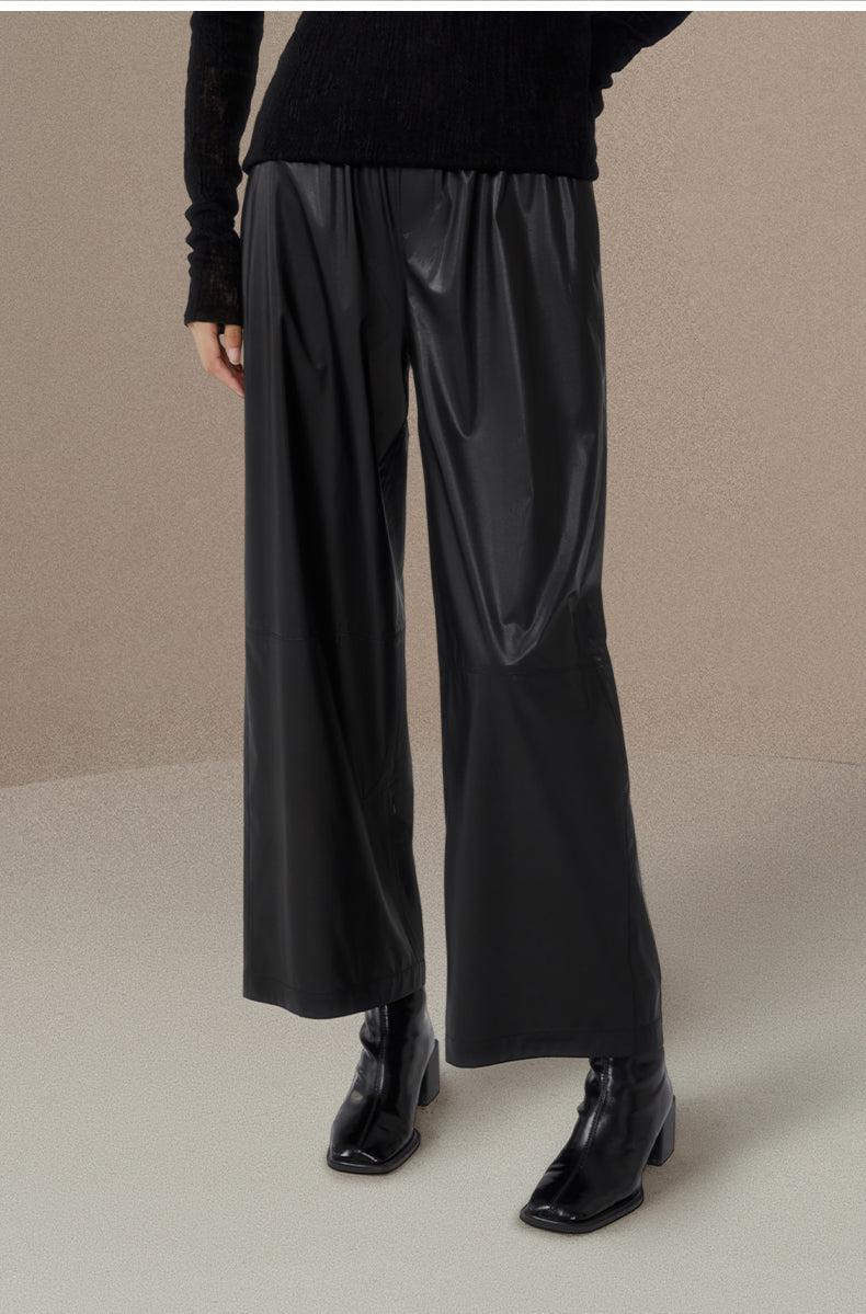 Faux-Leather Straight-Leg Cropped Pants - Ink Black - view 2
