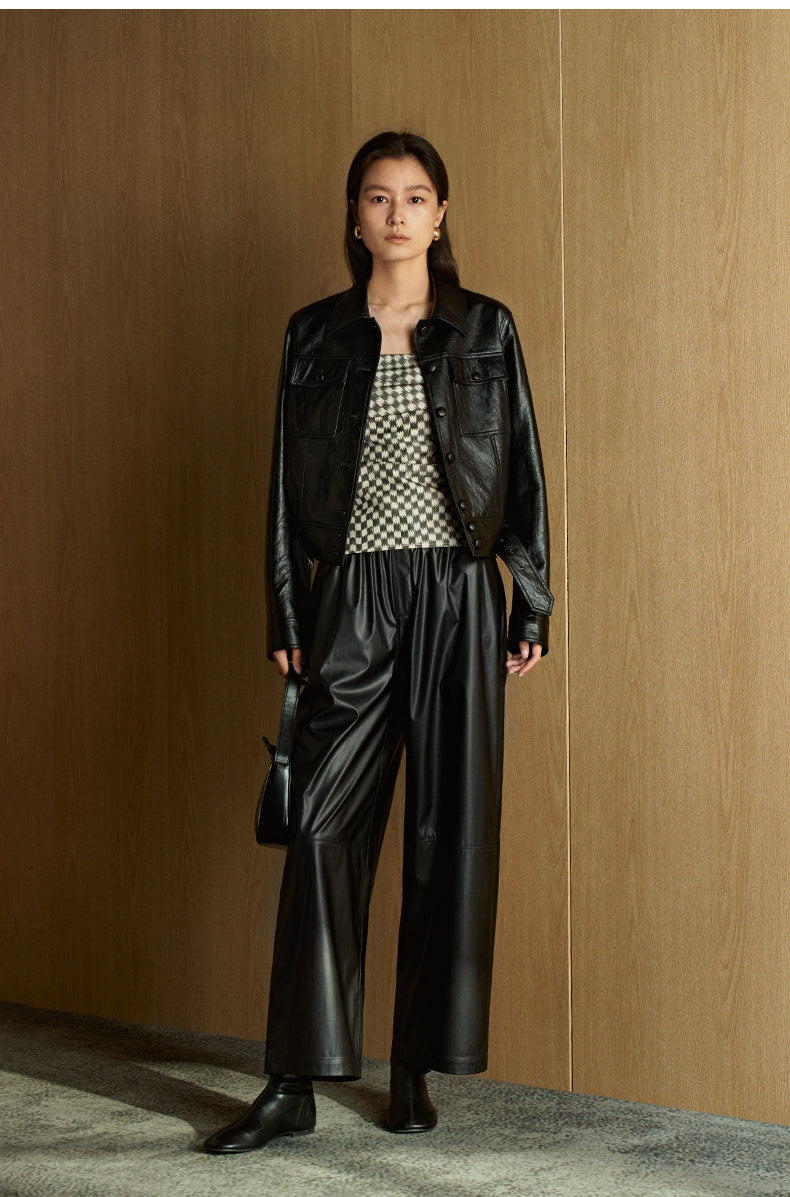Faux-Leather Straight-Leg Cropped Pants - Ink Black - view 9