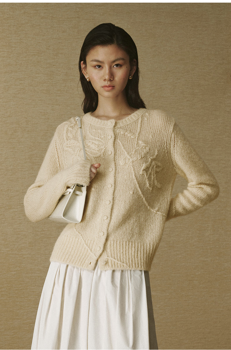 Floral Appliqué Alpaca Cardigan - Mulberry Yellow - view 3
