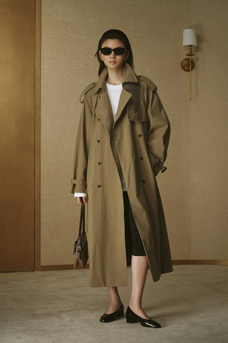 Fluid Long Trench Coat - Drift Khaki - view 1