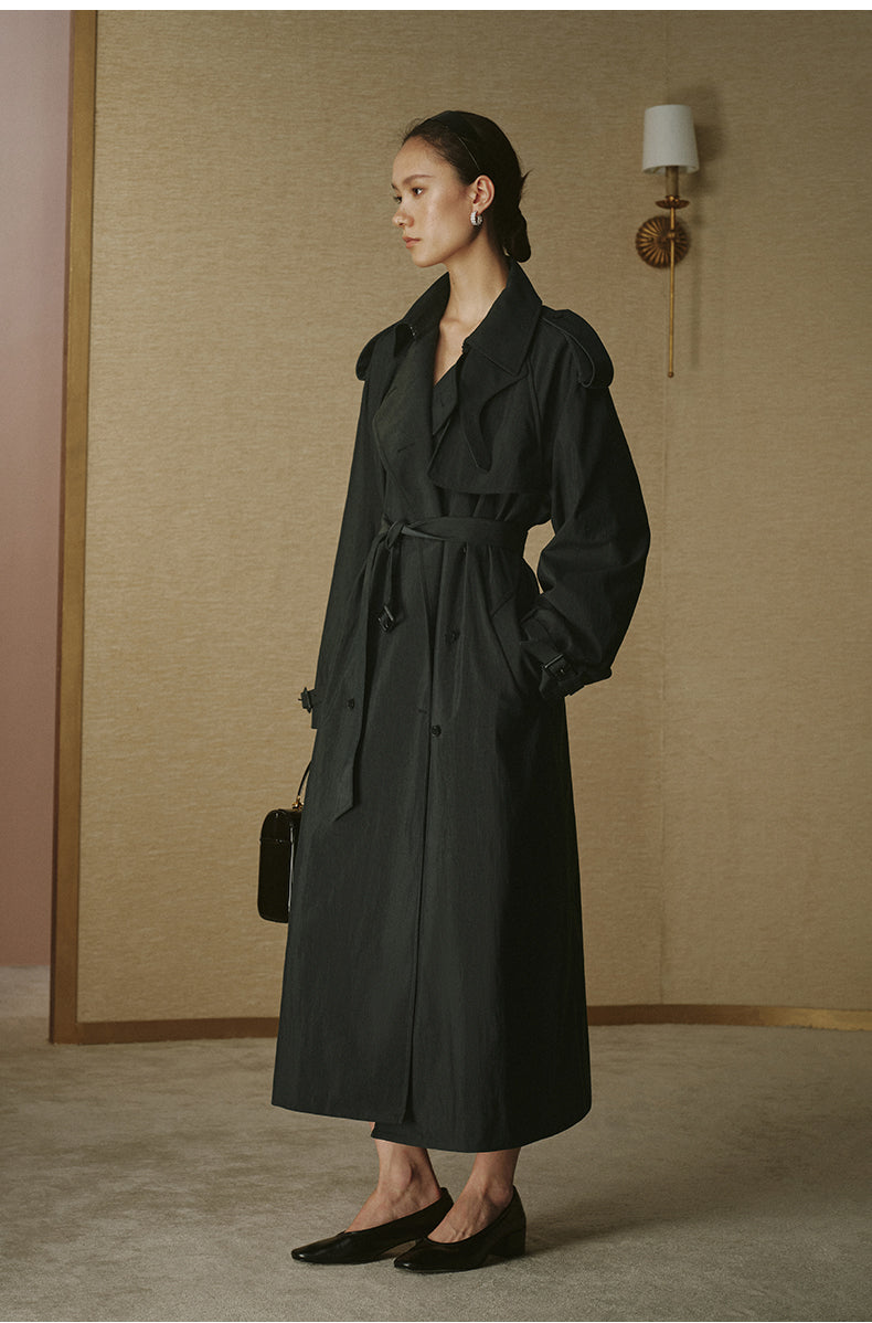 Fluid Long Trench Coat - Ink Black - view 2