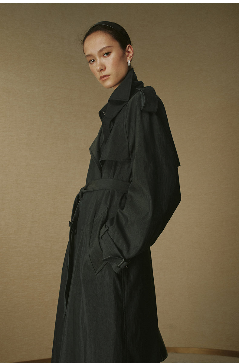 Fluid Long Trench Coat - Ink Black - view 3
