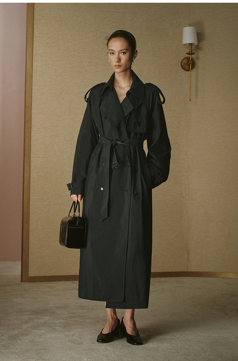 Fluid Long Trench Coat - Ink Black - view 5