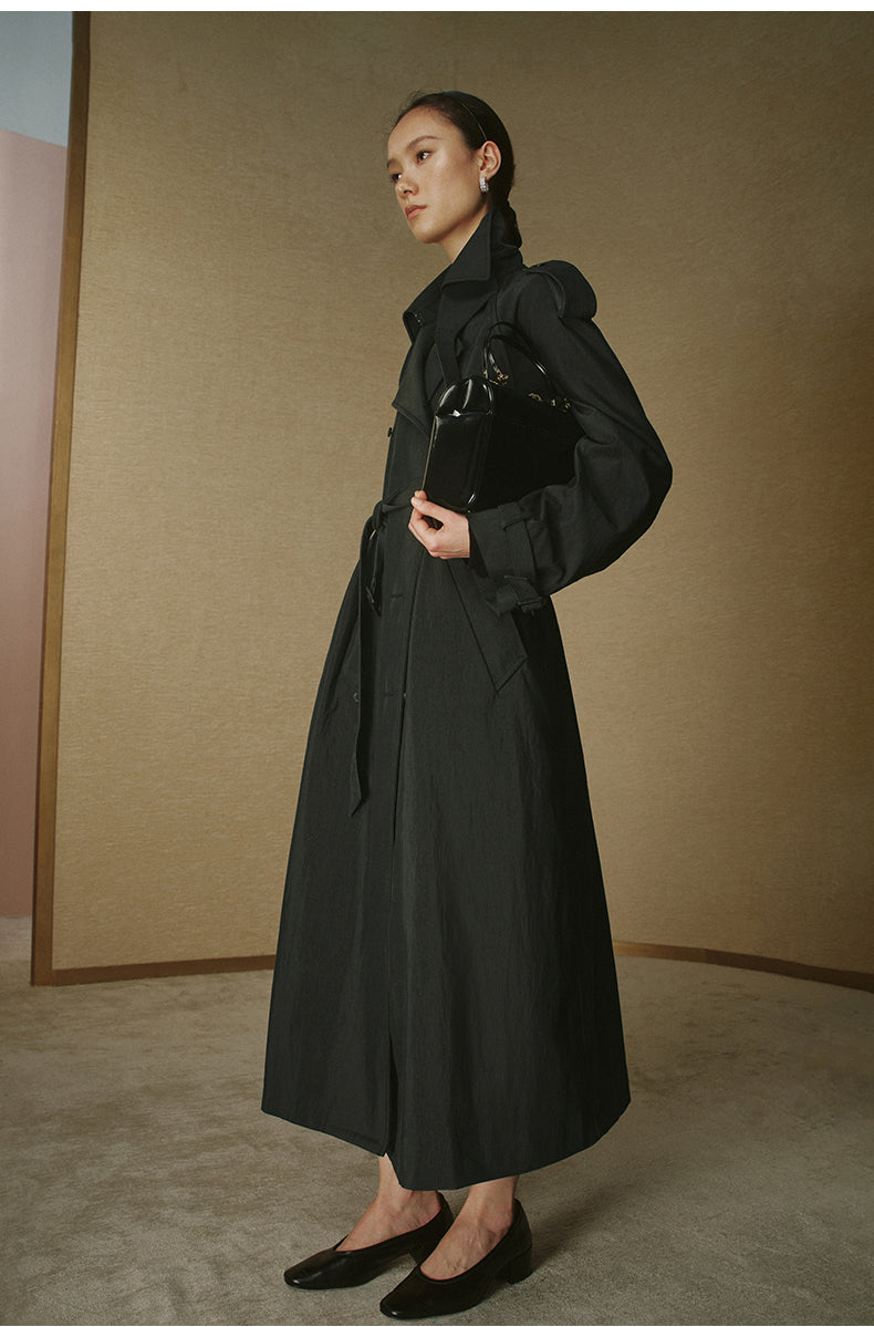 Fluid Long Trench Coat - Ink Black - view 6