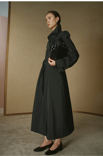 Fluid Long Trench Coat - Ink Black - view 6