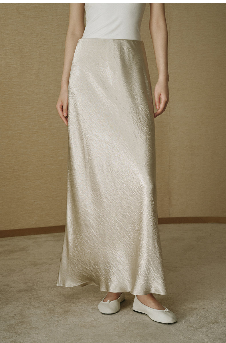 Fluid Satin Fishtail Maxi Skirt - Soft Glow Beige - view 2