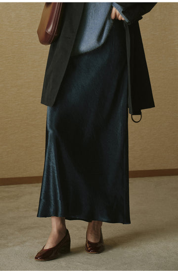 Fluid Satin Fishtail Maxi Skirt - Deep Grey Blue - view 1