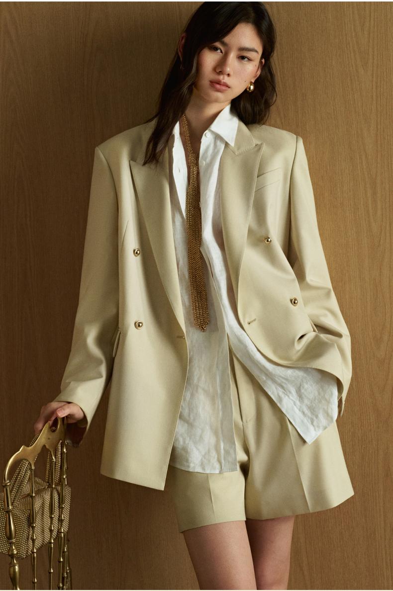 Double-Breasted Wool Blazer - Light Almond model