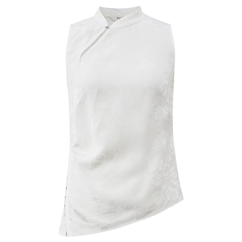 Jacquard Qipao Vest Top flat lay in Ivory