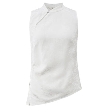 Jacquard Qipao Vest Top flat lay in Ivory