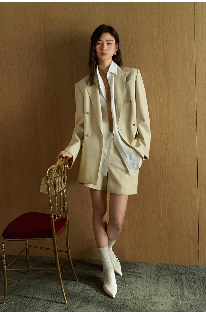 Double-Breasted Wool Blazer - Light Almond side