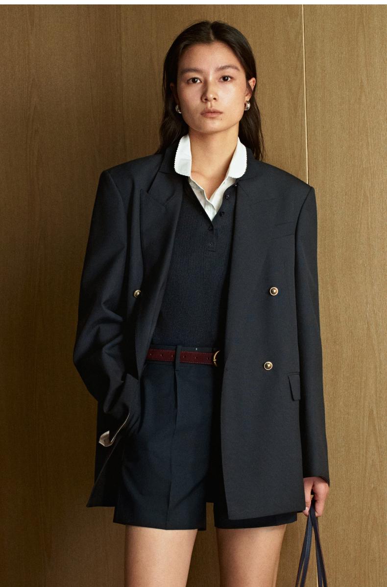 Double-Breasted Wool Blazer - Ink Black alternate