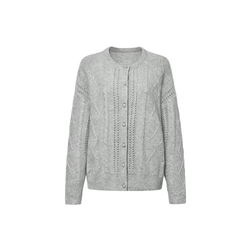 Sequined Mohair Knit Cardigan - Sequin Grey flat lay