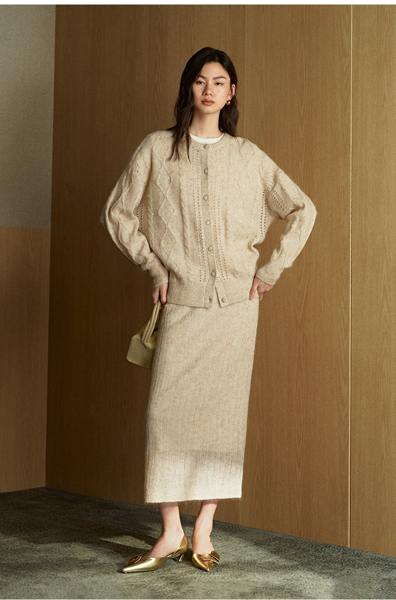 Sequined Mohair Knit Cardigan - Light Almond alternate