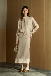 Sequined Mohair Knit Cardigan - Light Almond model