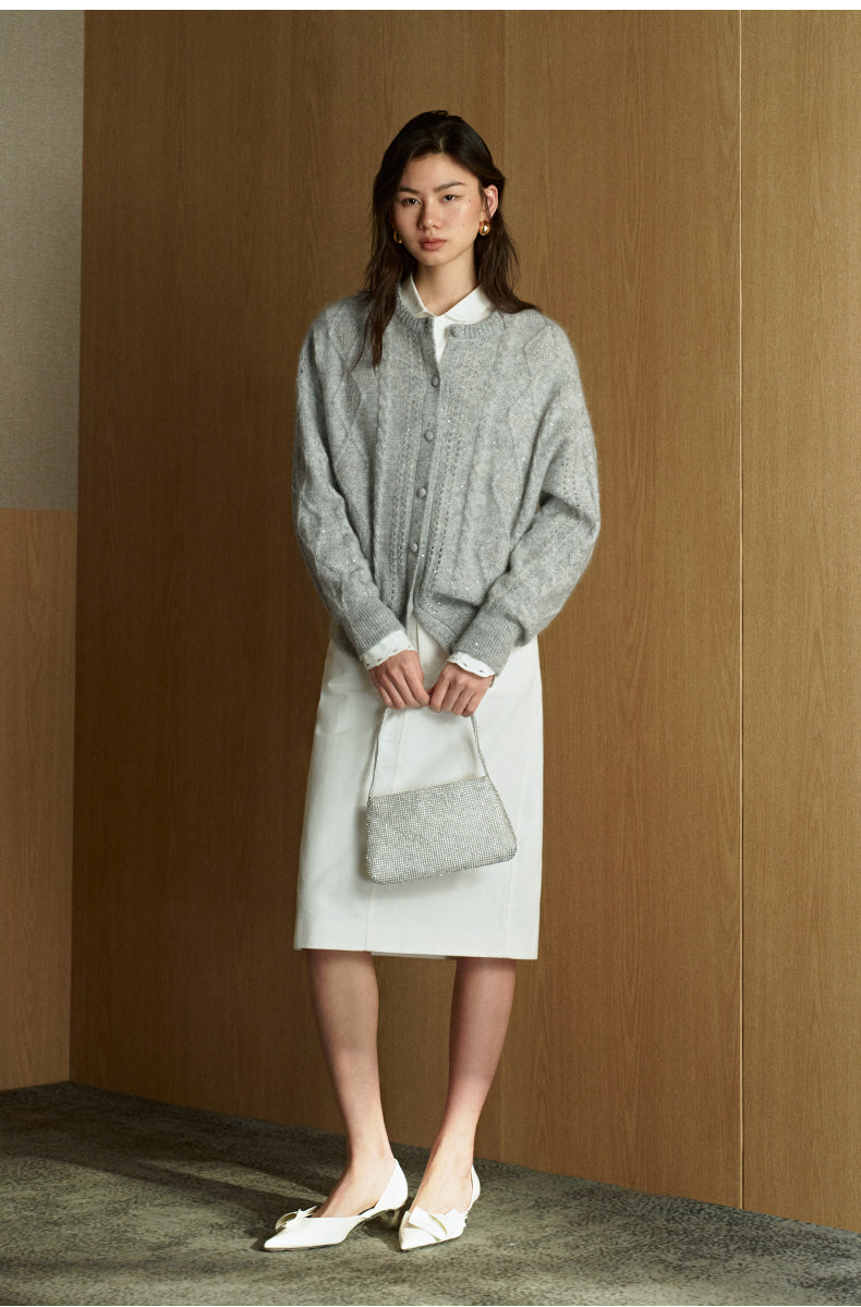 Sequined Mohair Knit Cardigan - Sequin Grey alternate