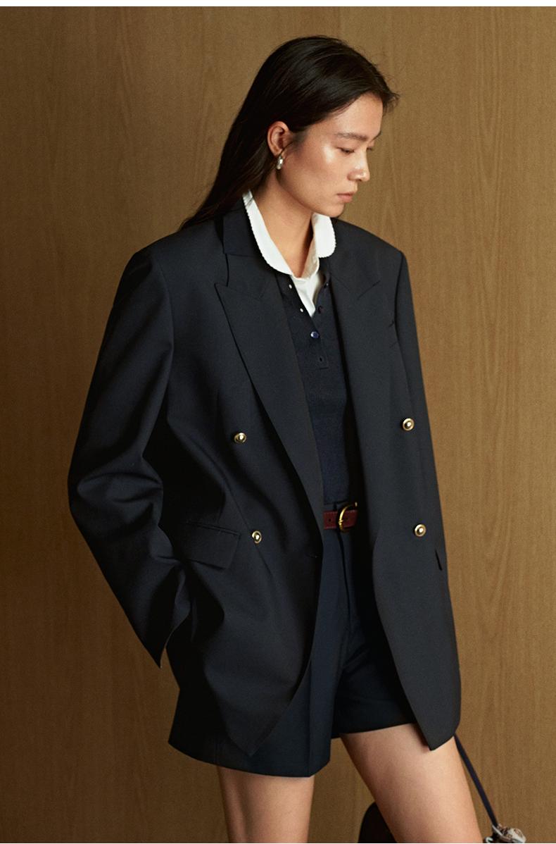 Double-Breasted Wool Blazer - Ink Black front
