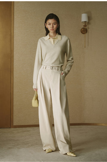 Layered-Collar Wool Sweater - Jade White - view 1