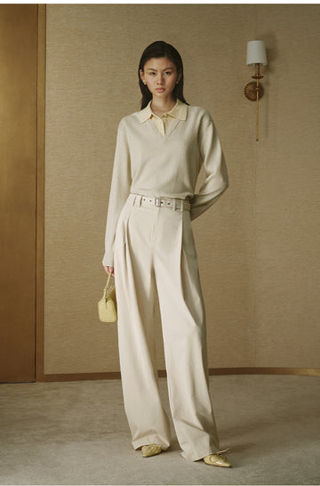 Layered-Collar Wool Sweater - Jade White - view 2