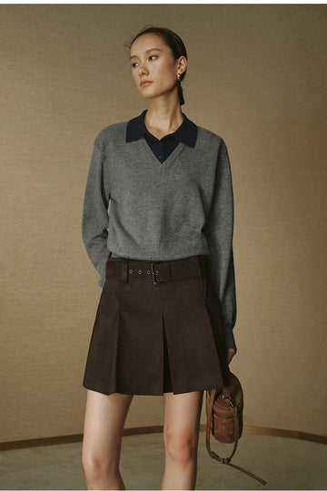 Layered-Collar Wool Sweater - Stone Grey - view 4