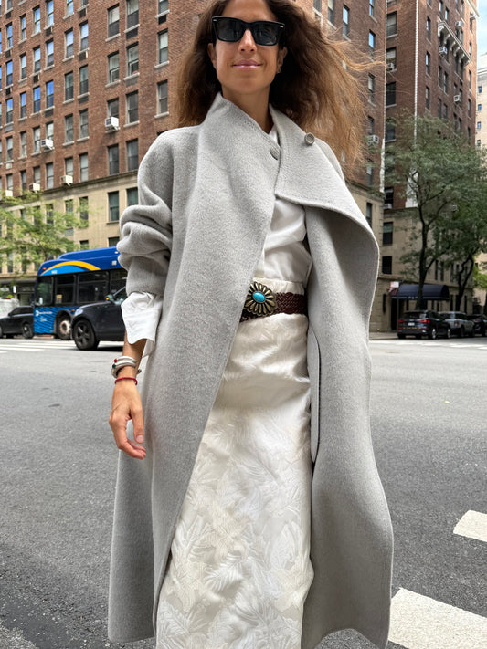 Shihu Xian Longline Wool Coat - Light Ink Gray - Leandra
