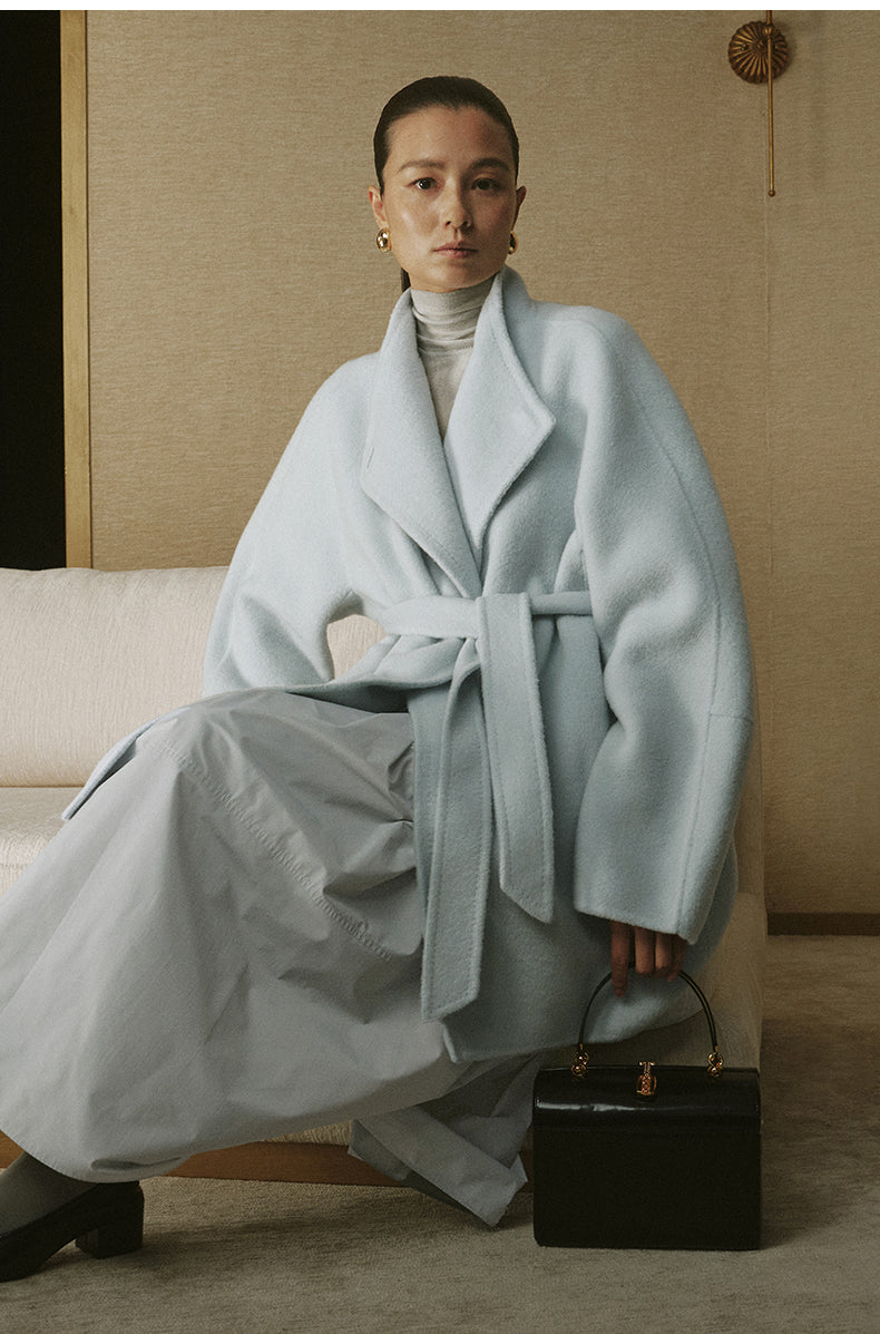 Meiniang Ying Mid-Length Wool Coat - Clear Water Blue - view 2