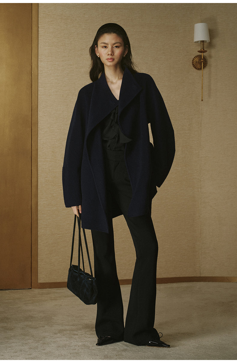 Meiniang Ying Mid-Length Wool Coat - Night Cyan Blue - view 1