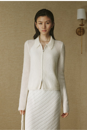 Mohair-Blend Zip-Collar Cardigan - Ivory White - view 4