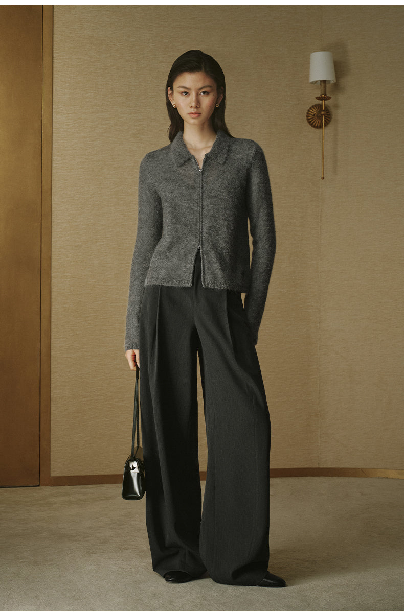 Mohair-Blend Zip-Collar Cardigan - Pine Smoke Grey - view 1