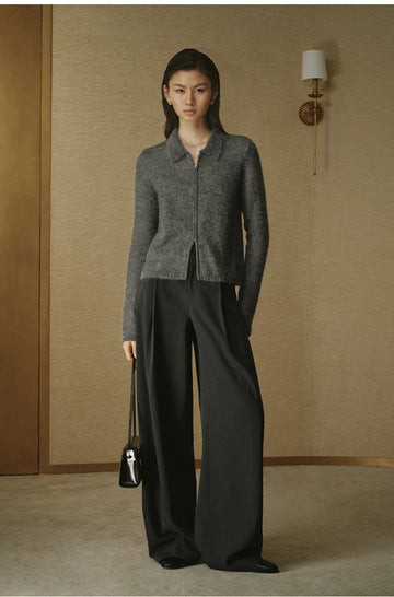 Mohair-Blend Zip-Collar Cardigan - Pine Smoke Grey - view 1