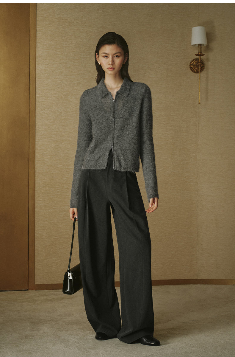 Mohair-Blend Zip-Collar Cardigan - Pine Smoke Grey - view 2