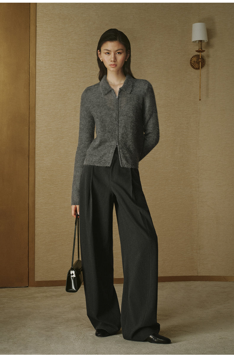 Mohair-Blend Zip-Collar Cardigan - Pine Smoke Grey - view 3