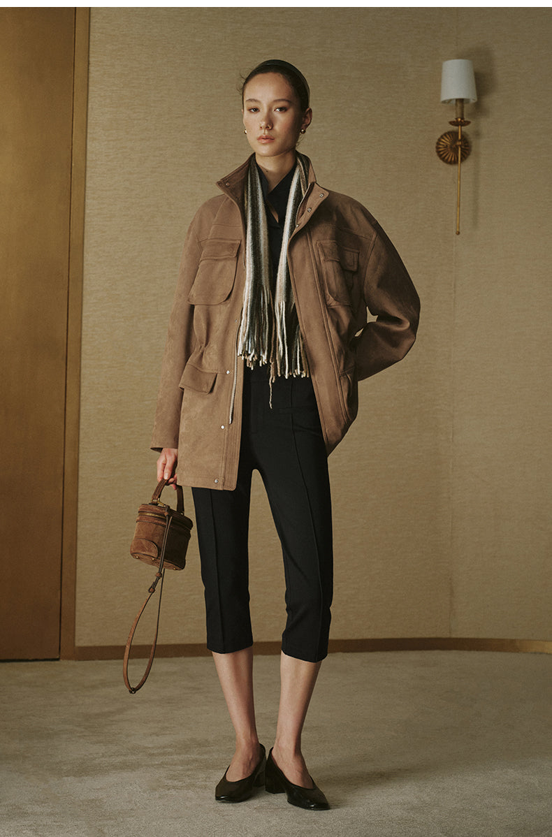 Multi-Pocket Sueded Field Jacket - Amber Camel - view 2