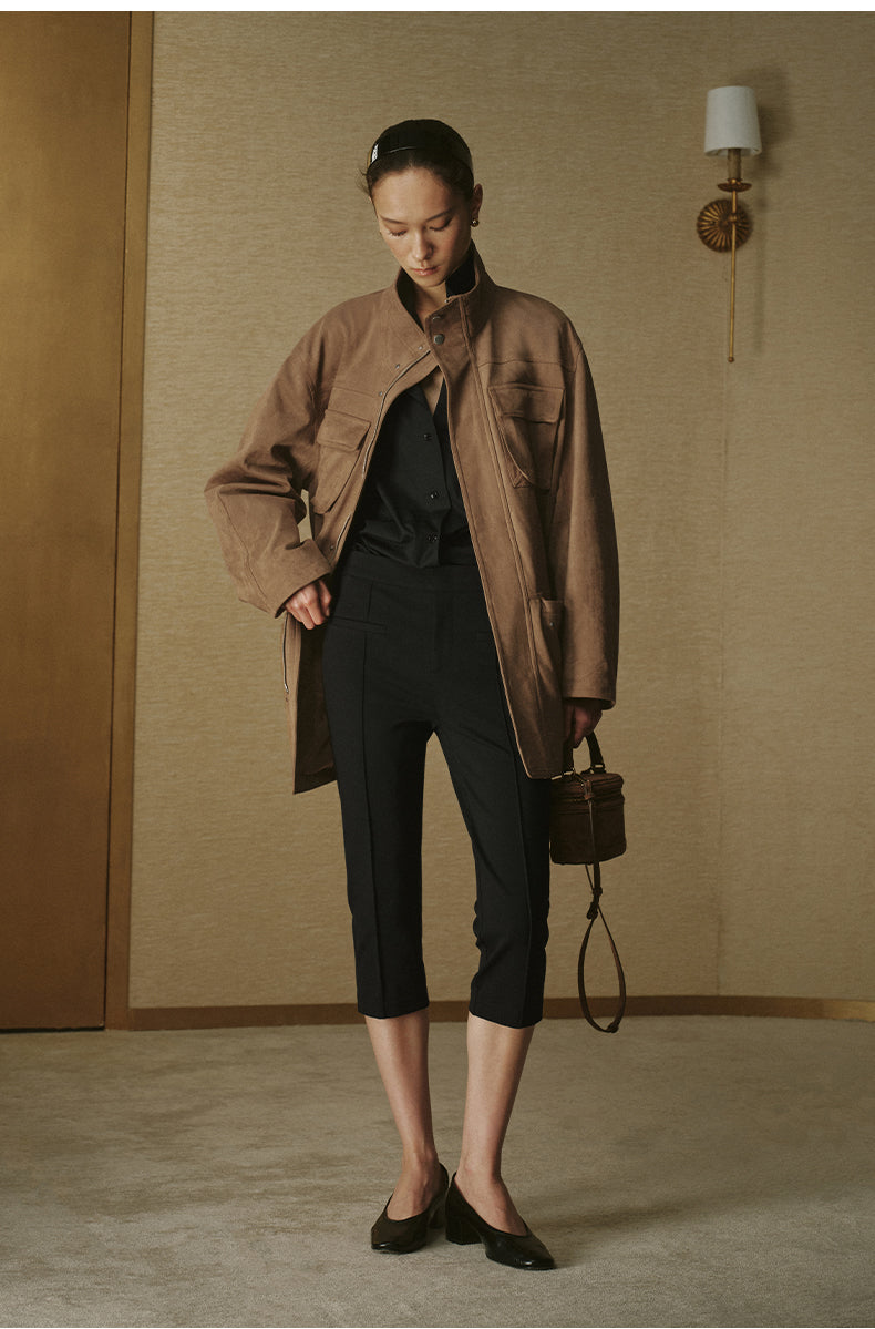 Multi-Pocket Sueded Field Jacket - Amber Camel - view 3